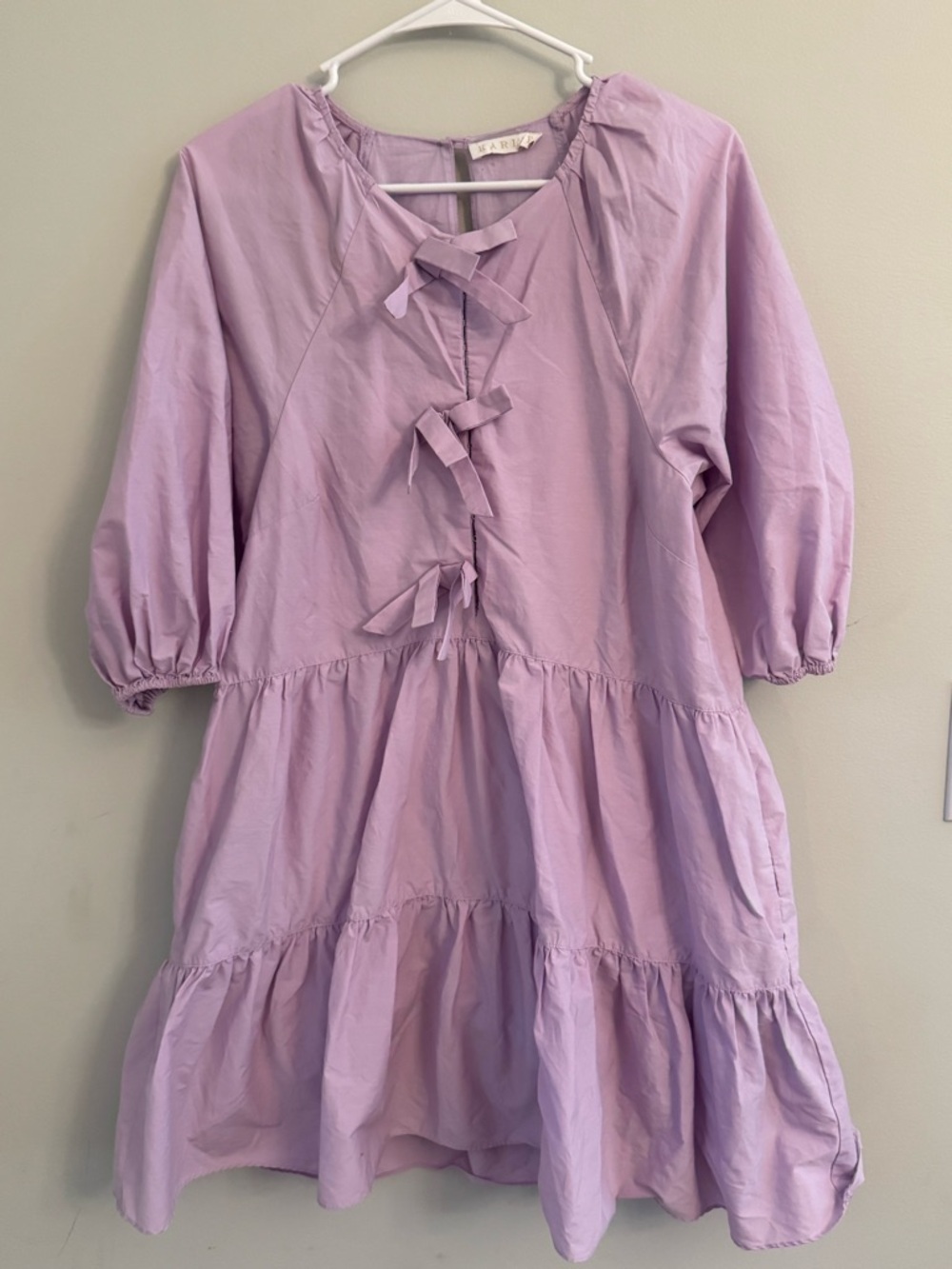 Karlie Lavender Tiered Bow-Front Casual Dress